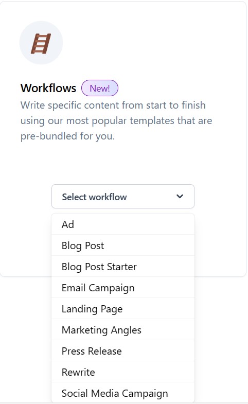 Jasper.ai workflow auswählen