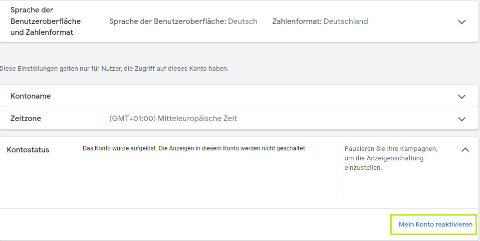 google Ads konto wiederherstellen